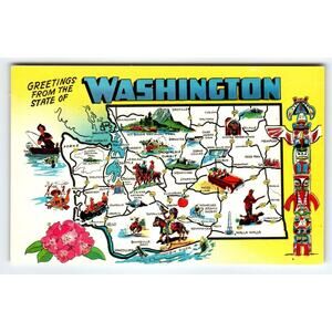 Postcard Greetings From Washington State Map Postcard Colourpicture Chrome
